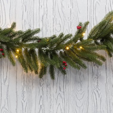 Фотография товара 'Neon-night Еловый шлейф с ягодами и гирляндой 1.8 м, 30 LED, 31 В, литой, 307-113'