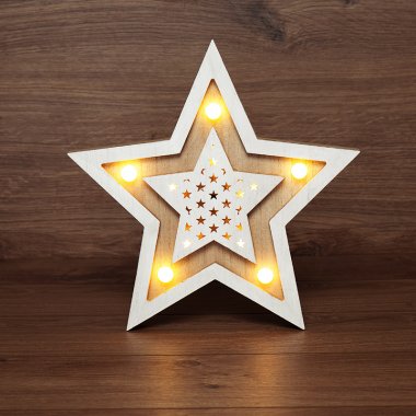 Фотография товара 'Neon-night Деревянная фигура с подсветкой Звезда двойная, 30х4х30 см 504-027'
