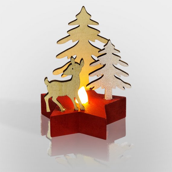 Фотография товара 'Neon-night Деревянная фигурка с подсветкой Олененок в лесу, 9*8*10 см 504-041'