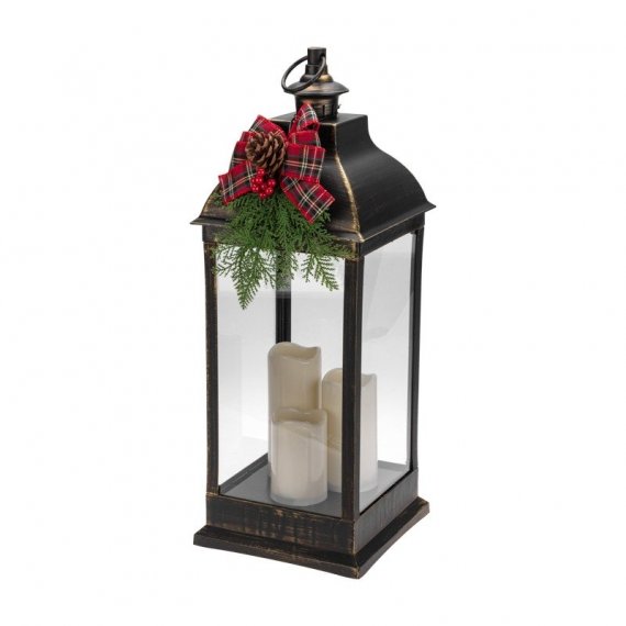 Фотография товара 'Neon-Night 513-049 Декоративный фонарь с тремя свечами, бронзовый корпус, размер 24х24х65см'